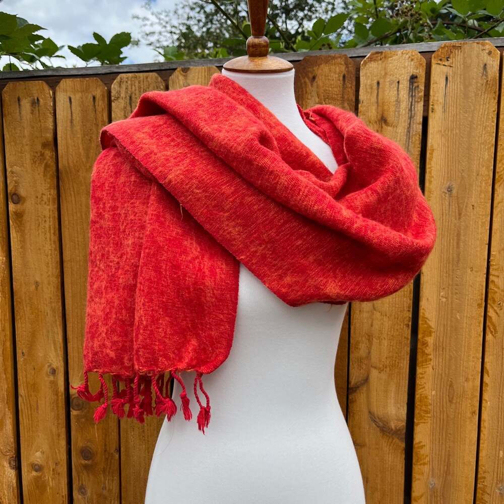 Orange Red Autumn Scarf w/ Fringe